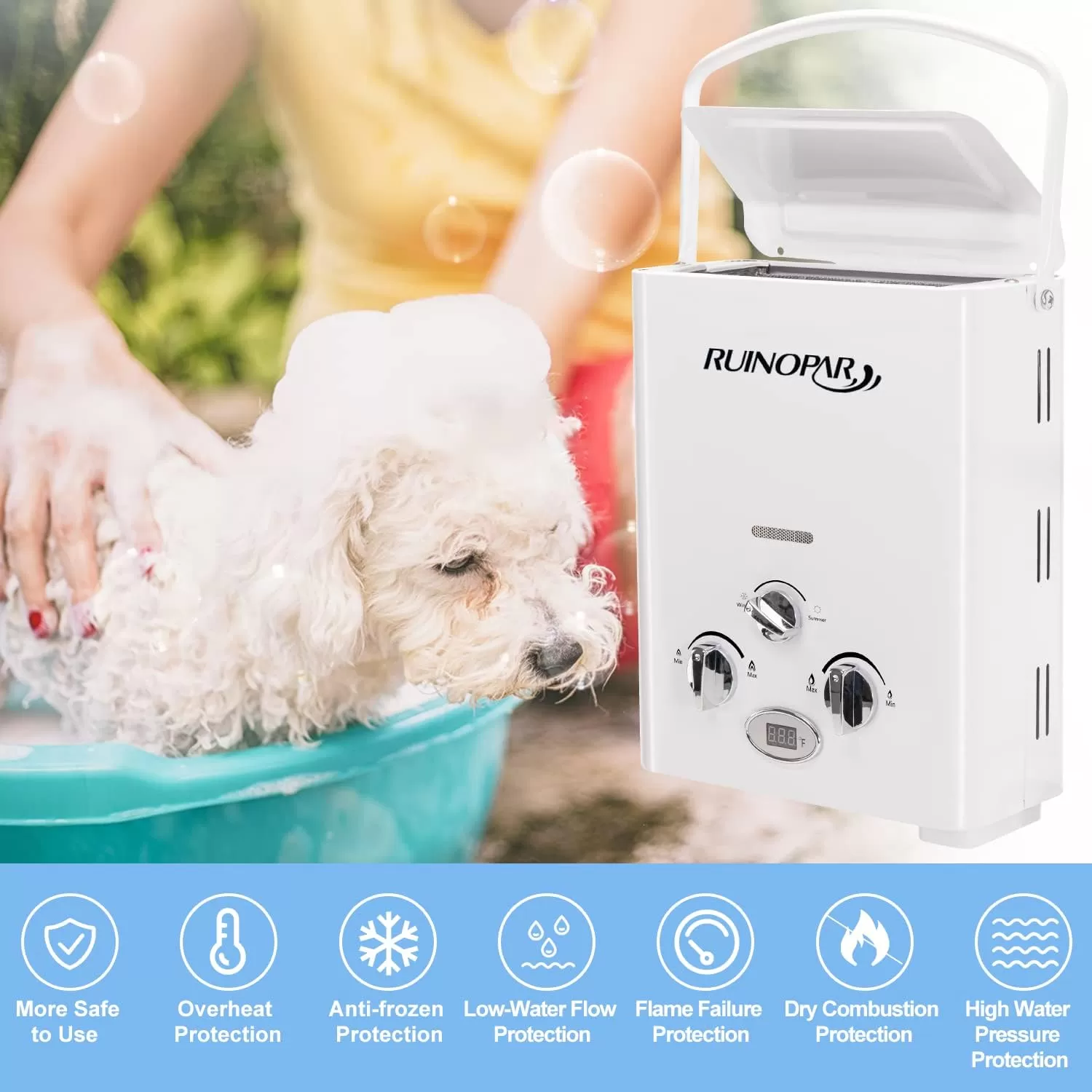 Portable Water Heater Propane Tankless - 6L 1.58GPM RV on demand Hot Gas Outdoor Digital Display Water Heater for Camping ,Boat,Cabins