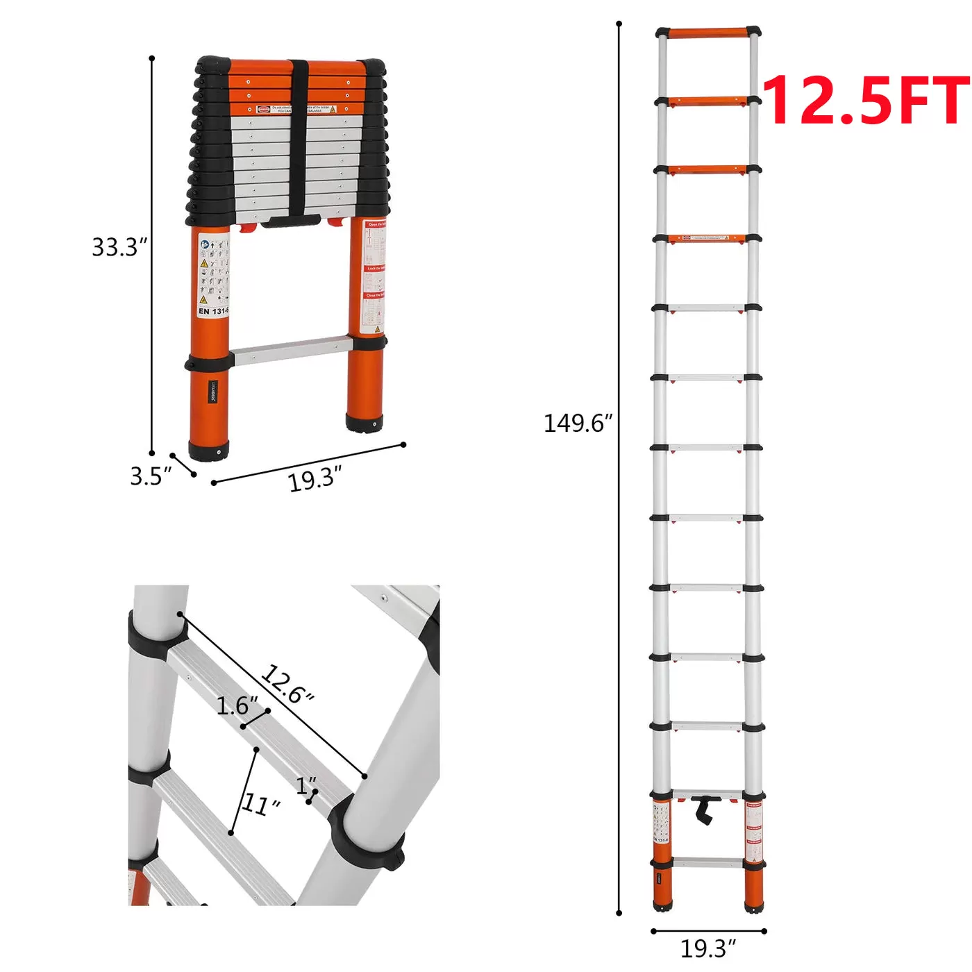 Multi-Use Telescoping Ladder Aluminum Extension Ladder One-Button Retraction 330 Lb Capacity