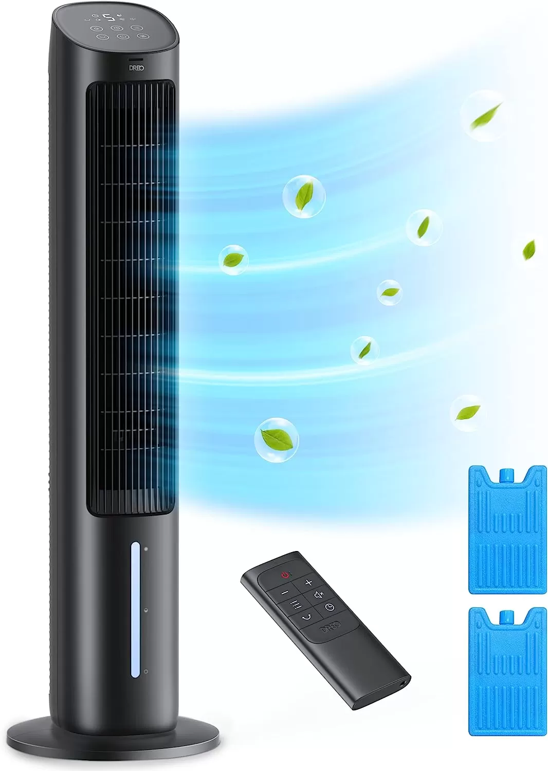 Dreo Evaporative Air Cooler, 40” Cooling Fans that Blow Cold Air, 2023 Upgrade with 80° Oscillating, Removable Water Tank, Ice Packs, Remote Control, 4 Speeds, 7H Timer, Swamp Cooler for Bedroom