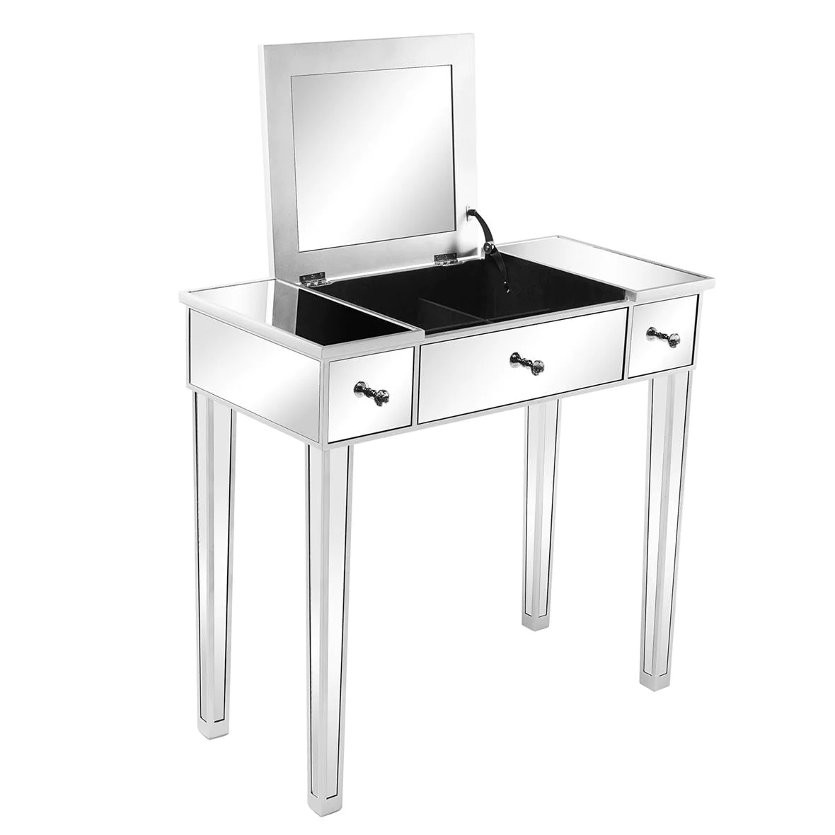 Lowest Prices - Zimtown Vanity Table Makeup Dressing Table Wood Jewelry Desk with Flip-top Mirror 3 drawers(Stool is NOt INCLUDED),Silver