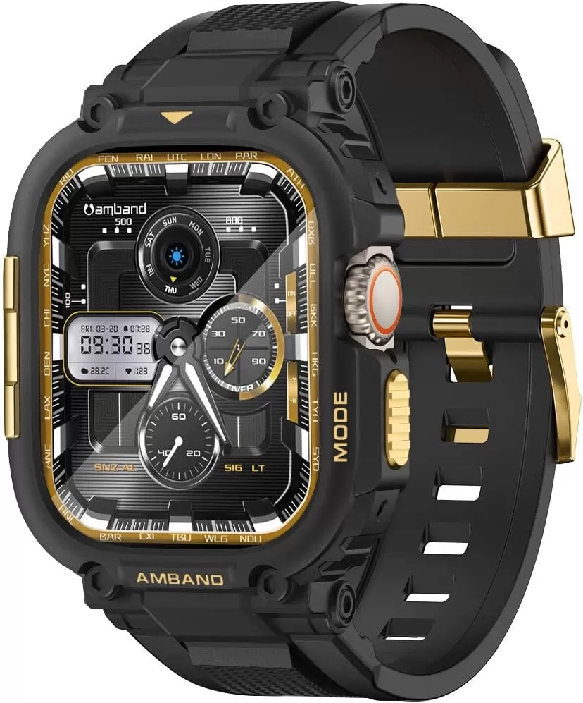 amBand Bands Compatible with Apple Watch 8/7 45mm, M1 Sport Series Rugged Case with Strap Protective Cover for iWatch 6/SE/5/4/3 42/44/45mm Men Black