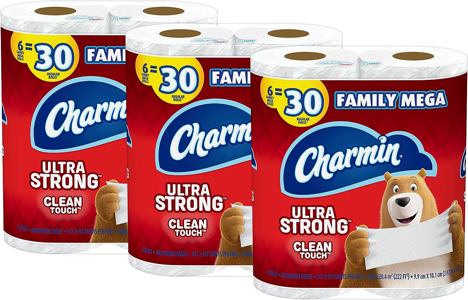 Charmin Ultra Strong Clean Touch Toilet Paper, 18 Family Mega Rolls = 90 Regular Rolls