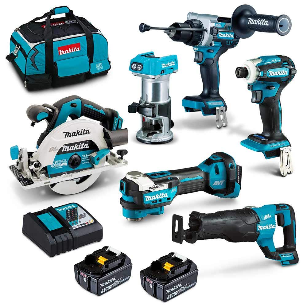 MAKITA 18V Brushless 6 Piece 2 x 5.0Ah Combo Kit DLX6120TX1